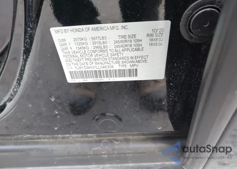 2020 Acura Mdx Standard z USA, uszkodzony, nr VIN 5J8YD4H31LL046308